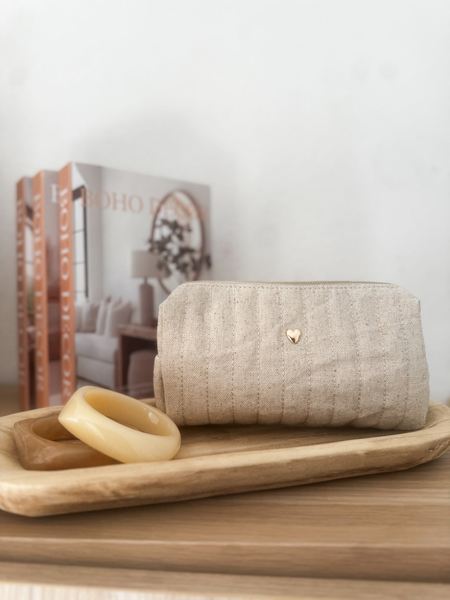 Trousse en lin matelassée - Détail Coeur Doré