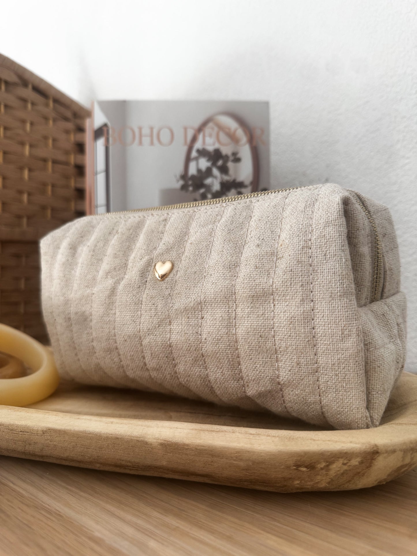 Trousse en lin matelassée - Détail Coeur Doré