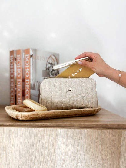 Trousse en lin matelassée - Détail Coeur Doré